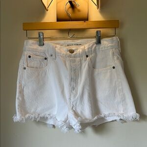 Denim Forum White Jean Shorts with Frayed Hem (the ex bf high-rise short)